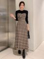 DAZY Plaid Lotus Leaf Clip 2 in 1 Long Sleeve Dress