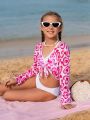 Girls' Love Heart Printed Flared Sleeve Kimono