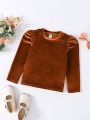 SHEIN Kids EVRYDAY Young Girl Puff Sleeve Velvet Blouse