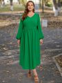 SHEIN LUNE Plus Size Solid Color Lantern Sleeve Dress