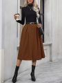 SHEIN LUNE High Waist Button Front A-line Skirt Without Belt