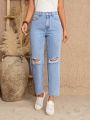 SHEIN LUNE High Waist Ripped Mom Fit Jeans