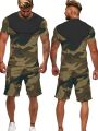 Manfinity RSRT Men'S Camouflage Printed Round Neck T-Shirt And Shorts Set