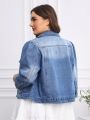 SHEIN LUNE Plus Size Bubble Sleeve Three Quarter Denim Jacket