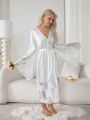 Women's Satin Robe With Lace Edge