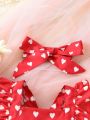 SHEIN 2pcs/Set Infant Girls' Elegant Romantic Lovely Heart Pattern 3d Bowknot Mesh Dress Suitable For Valentine'S Day