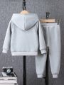 SHEIN Boys' (Little) Hooded Sweatshirt And Pant Set With Letter Print, Fall/Winter