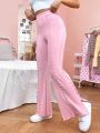 SHEIN Qutie Pink Knitted Flared Pants For Women