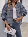 Plaid Print Drop Shoulder Bomber Jacket