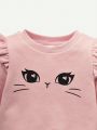 Cozy Cub Baby Girl Cartoon Graphic Ruffle Trim Sweatshirt