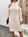 Solid Color Off-shoulder High Neck Sweater Dress