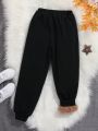 SHEIN Tween Girl Letter Patched Thermal Lined Sweatpants