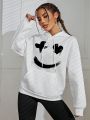 Cartoon Printed Kangaroo Pocket Fleece Lined Hoodie For Fall/Winter