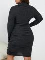 SHEIN Frenchy Plus Size Women's Turtleneck Long Sleeve Bodycon Dress With Ribbed Texture