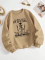 Women's Drop Shoulder Slogan Print Skull Pattern Sweatshirt