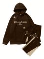 Manfinity Men's Star & Letter Print Hoodie And Pants Set, With Drawstring