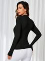 SHEIN Daily&Casual Women'S Stand Collar Tie Waist Pocketed Sports Jacket