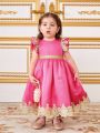 SHEIN Baby Girl's Color-Block Satin & Mesh Short Sleeve Dress