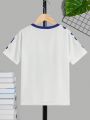 SHEIN Boys' Casual Comfortable Color Block & Number Printed Short Sleeve T-Shirt