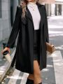 Lapel Neck Belted PU Leather Trench Coat