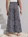 SHEIN Kids Cooltwn Girls Ditsy Floral Print Wide Leg Pants