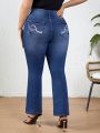 Plus Size Embroidered Detail Flare Jeans