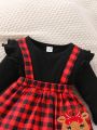 Baby Gingham Print Ruffle Trim 2 In 1 Dress With Headband