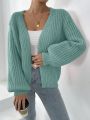 SHEIN Frenchy Ribbed Knit Lantern Sleeve Duster Cardigan