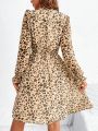 SHEIN Frenchy Women'S Leopard Print Flare Sleeve Dress Without Belt