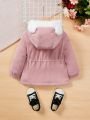 SHEIN Baby Girl Teddy Lined Drawstring Waist 3D Ear Design Hooded Coat