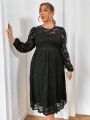 SHEIN Privé Women's Plus Size Lace Puff Sleeve Dress