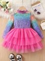 Young Girl Ombre Cold Shoulder Mesh Hem Dress