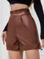 SHEIN Privé Paper Bag Waist Pu Leather Shorts