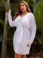 SHEIN Swim SXY Plus Size Kimono Dress With Drop Shoulder, Tie Front, Sheer Material