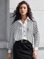 SHEIN BIZwear Women's Striped Batwing Long Sleeve Shirt