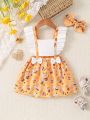 Baby Girls' Patchwork Bee Printed Dress With Headband