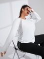 Yoga High Street Women's Plus Size Mesh Patchwork Yoga Long Sleeve Side Drawstring Athletic T-shirt