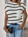 SHEIN Essnce Women'S Striped Knit Top With Round Neck