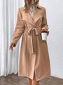 SHEIN Privé Lapel Neck Belted Trench Coat