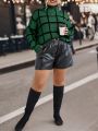 Plus Size Plaid Turtleneck Pullover