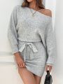 SHEIN Privé Batwing Sleeve Bodycon Sweater Dress