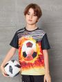 SHEIN Boys' Loose Fit Sporty Round Neck Printed Short Sleeve T-Shirt