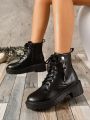 Women's British Style Lace-up Round Toe Fashion Boots For Autumn And Winter