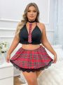 Plus Size Checkered Sexy Costume 4pcs/set