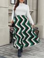 SHEIN Frenchy Plus Size Women'S Herringbone Pattern Skirt