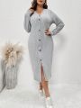 SHEIN LUNE Plus Size Front Button Patchwork Bodycon Dress