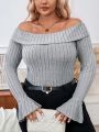 SHEIN Essnce Off Shoulder Vertical Stripe Versatile Plus Size T-Shirt