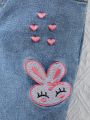 Girls' Casual Rabbit Pattern Washed Denim Jeans