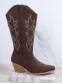 Floral Embroidered Side Zipper Boots