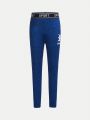 SHEIN Boys' Letter Web Tight Sports Knitted Trousers Sportswear